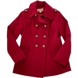 Women's Size Medium Michael Kors Red Wool Blend Pea Coat